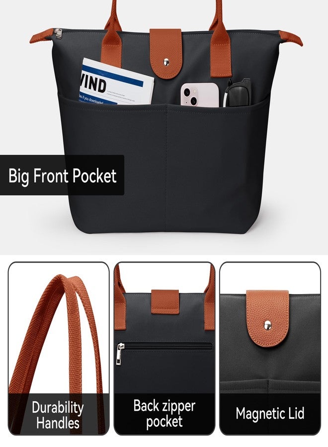 DIXEIGHT Nylon Tote Bag Women Zipper Shoulder Purse Large Hobo Top Handle Foldable Handbags for Work Travel Shopping, Black - Image 5